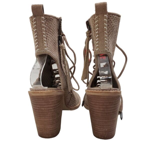 Dolce Vita Boots Womens 6.5 Tan Suede Peep Toe Perforated Block Zip Cutout Lace - Picture 4 of 7